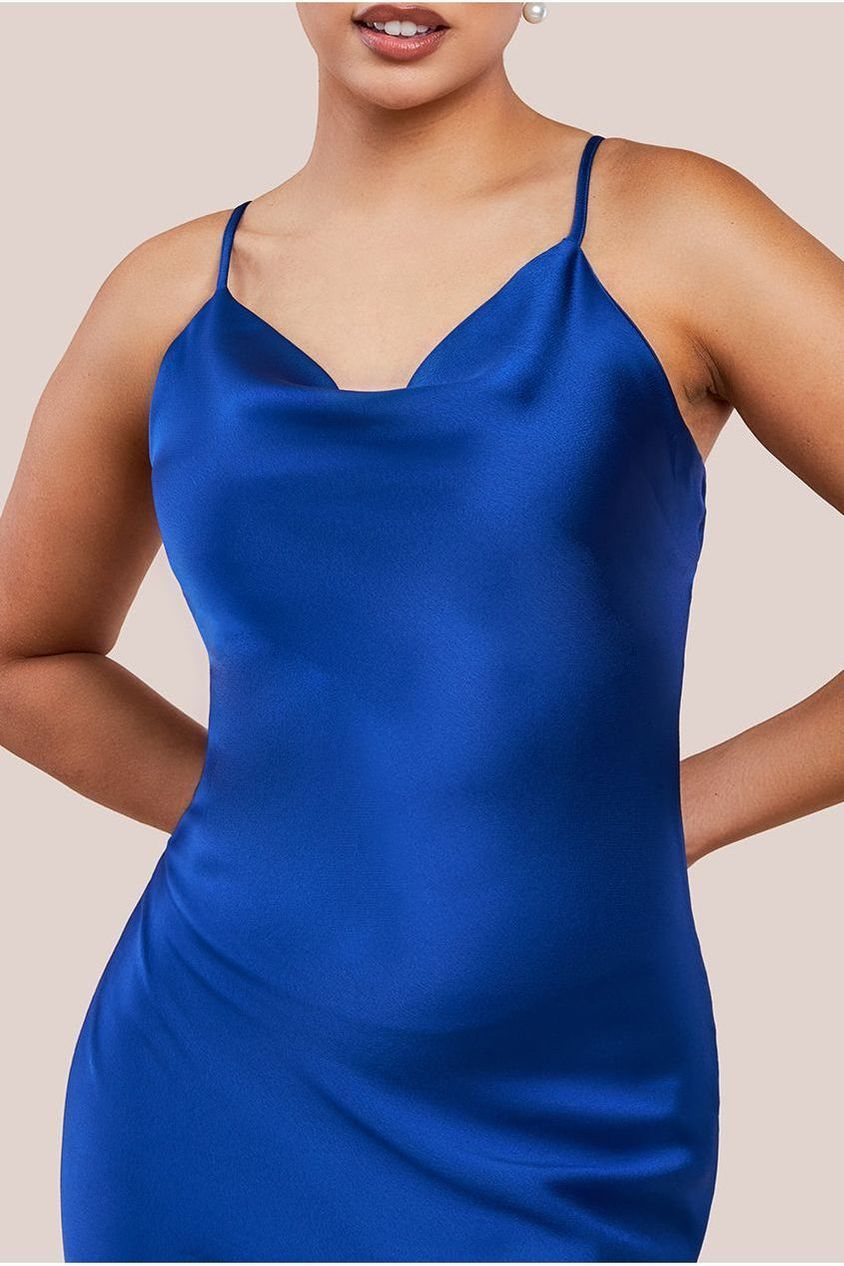 Cowl Neck Satin Slip Cami Midi Dress UTSS19012
