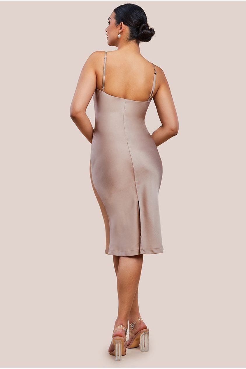 Cowl Neck Satin Slip Cami Midi Dress UTSS19012