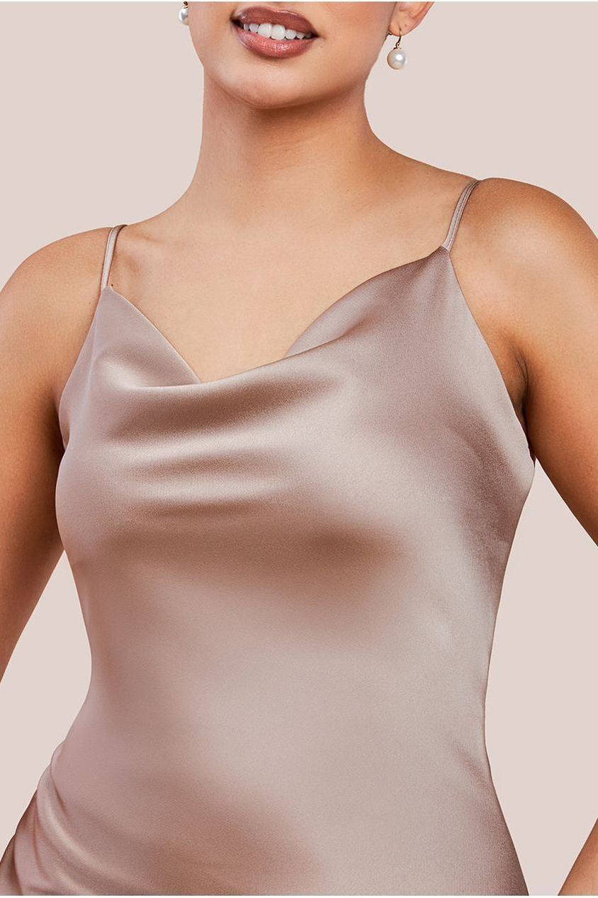 Cowl Neck Satin Slip Cami Midi Dress UTSS19012