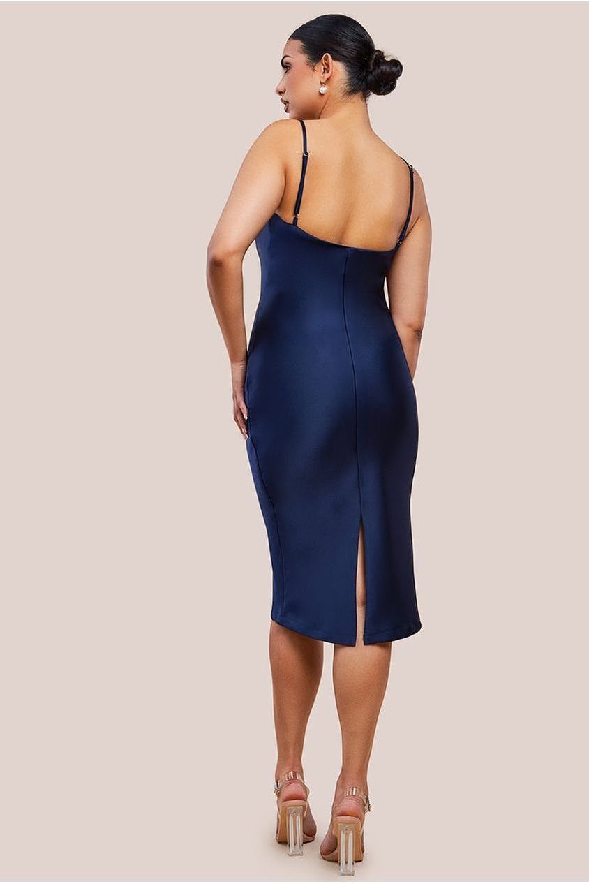 Cowl Neck Satin Slip Cami Midi Dress UTSS19012