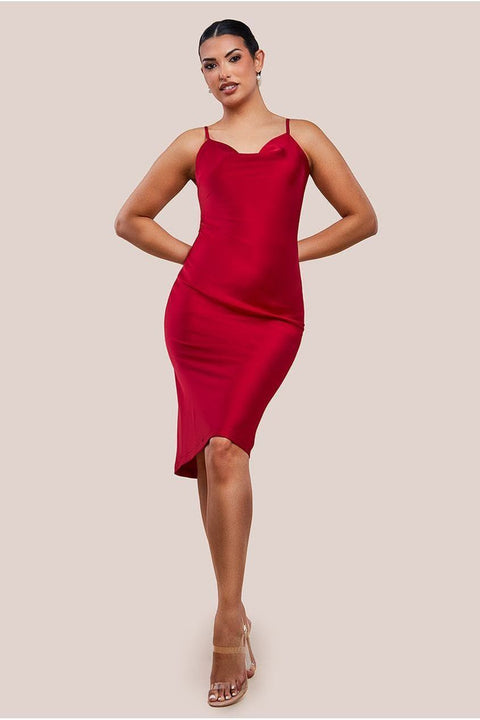 Cowl Neck Satin Slip Cami Midi Dress by Urban Touch