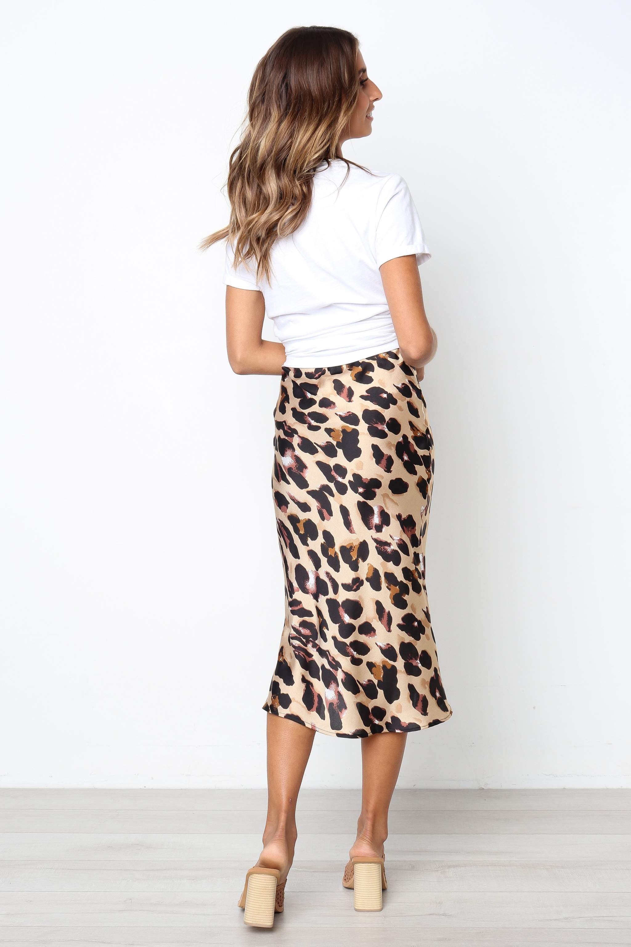 Satin Leopard Print Midi Slip Skirt UTSS19032