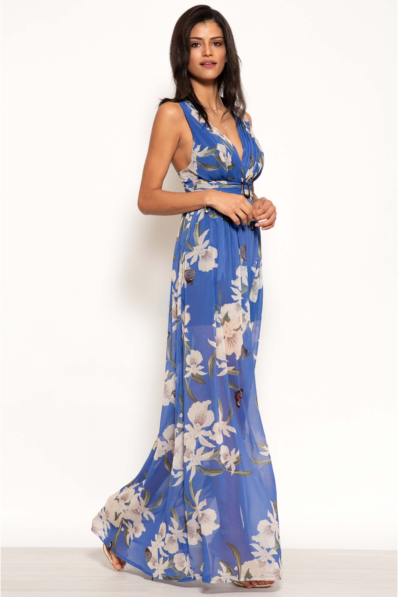 Floral Print Belted Maxi Dress UTSS20021