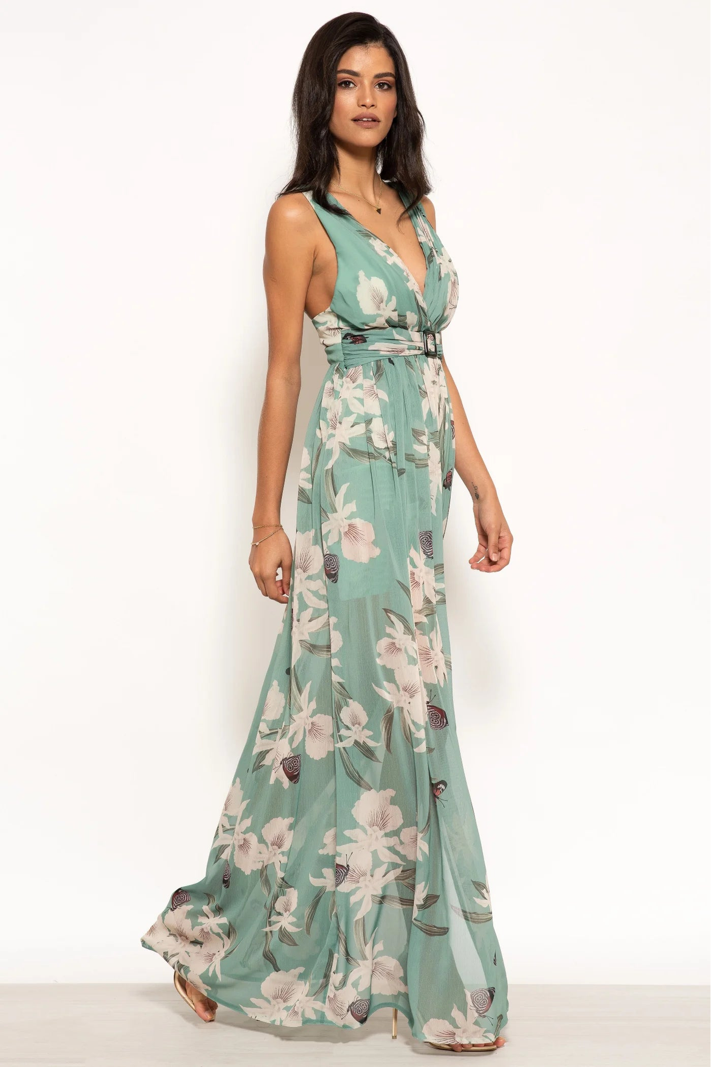 Floral Print Belted Maxi Dress UTSS20021