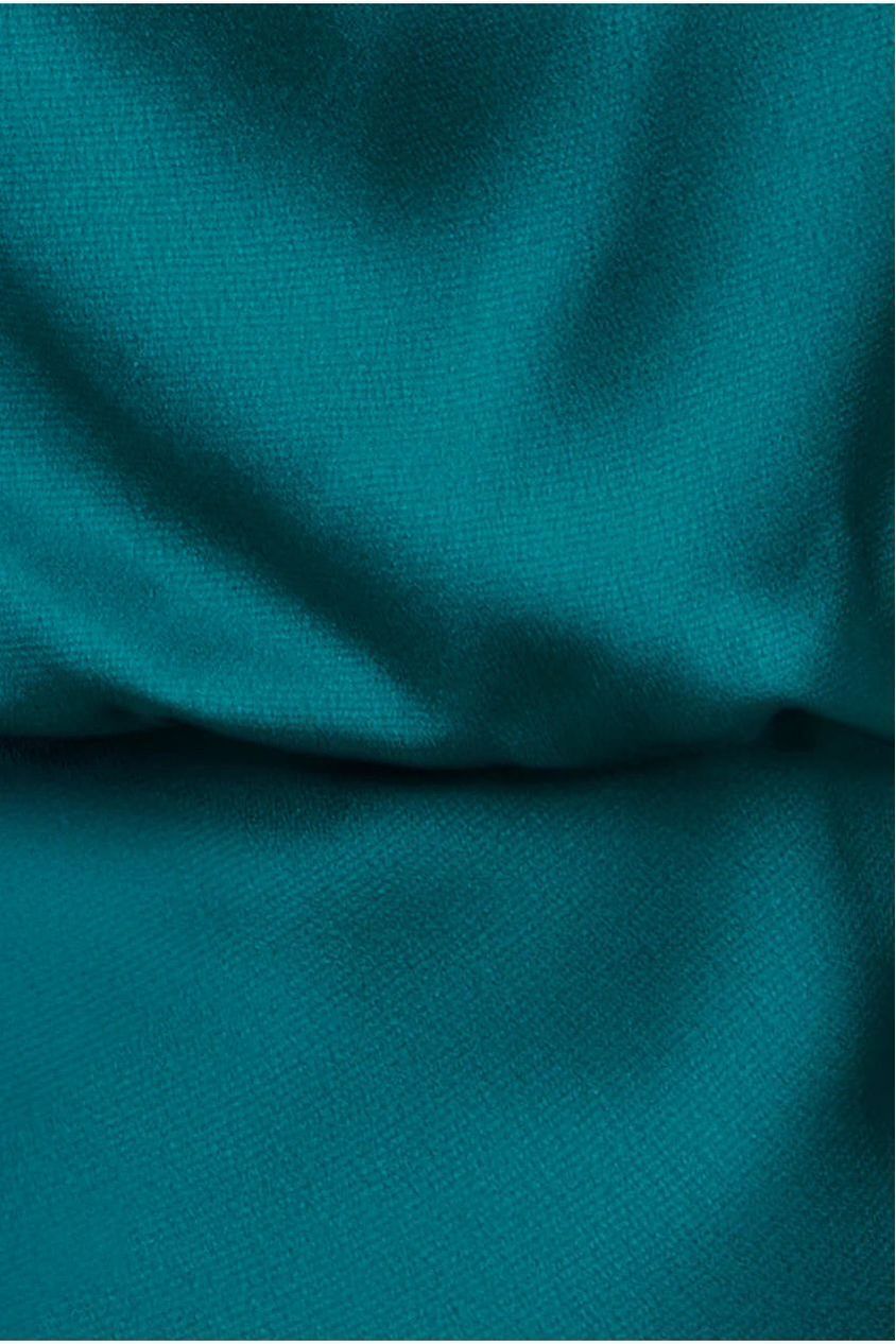 Ruched Asymmetric High Neck Satin Midi Dress UTSS23012