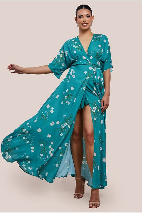 Floral Print Wrap Maxi Dress by Urban Touch