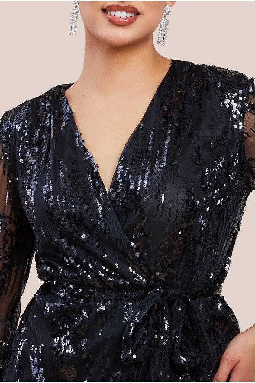 Long Sleeve Sequin Wrap Dress UTAW23011