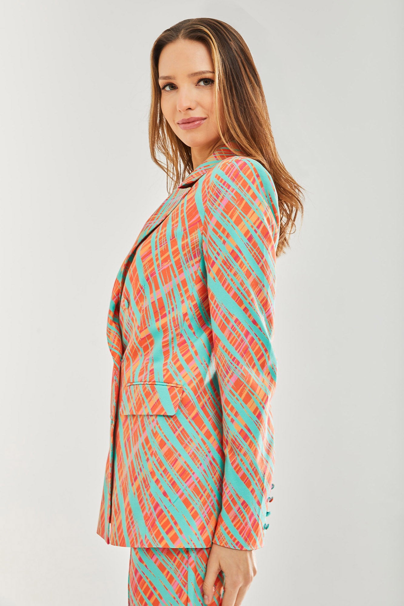Relaxed Orange Scribble Print Blazer D10-LIQ21-281