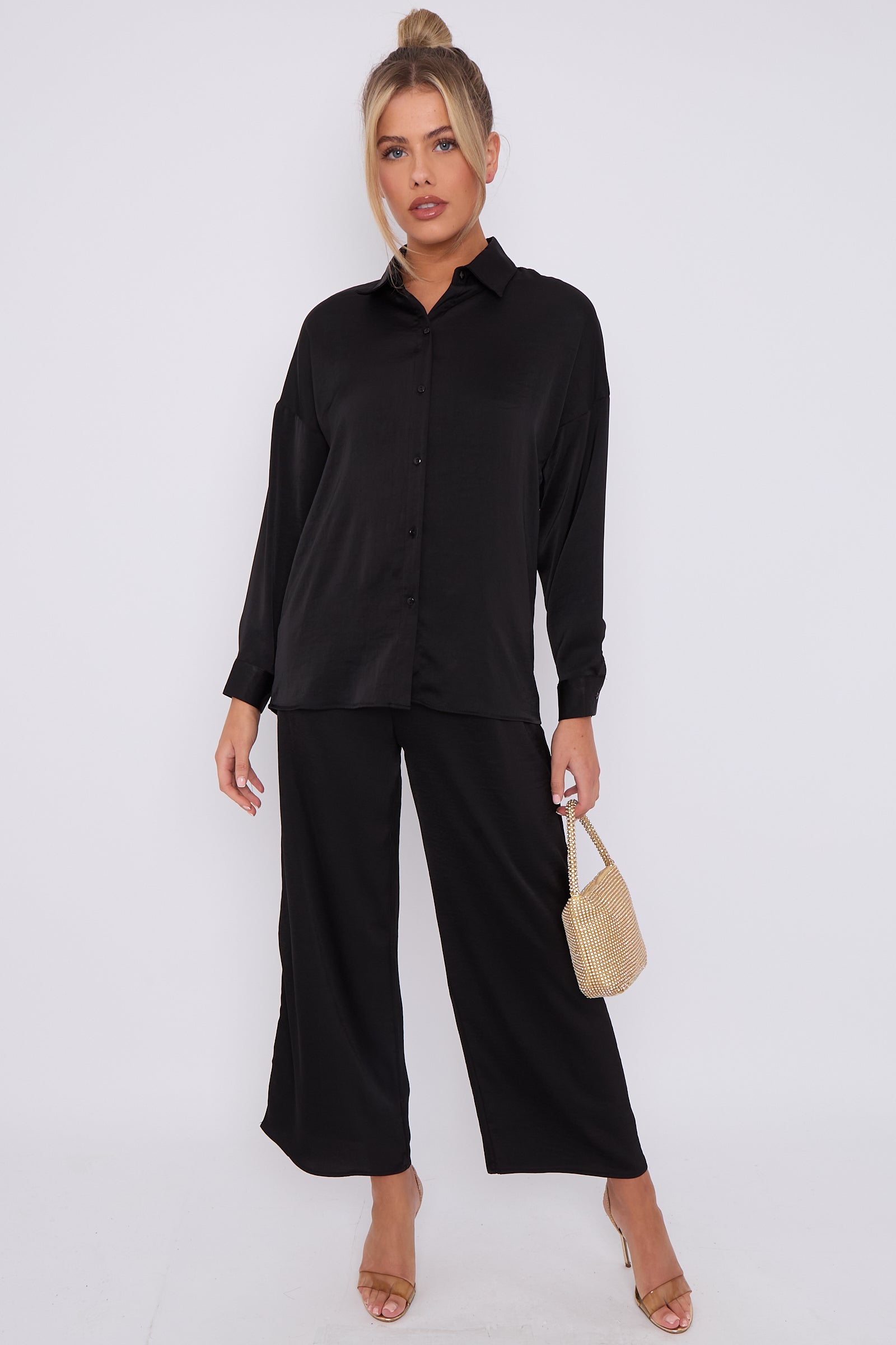 Black Brushed Satin Trousers LS-2163-8070ZHOU