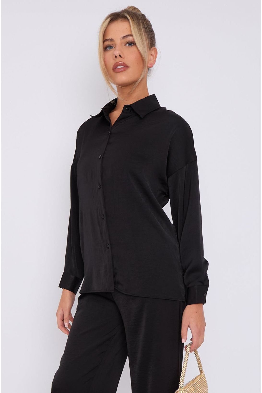 Black Brushed Satin Shirt LS-2268-8070ZHOU