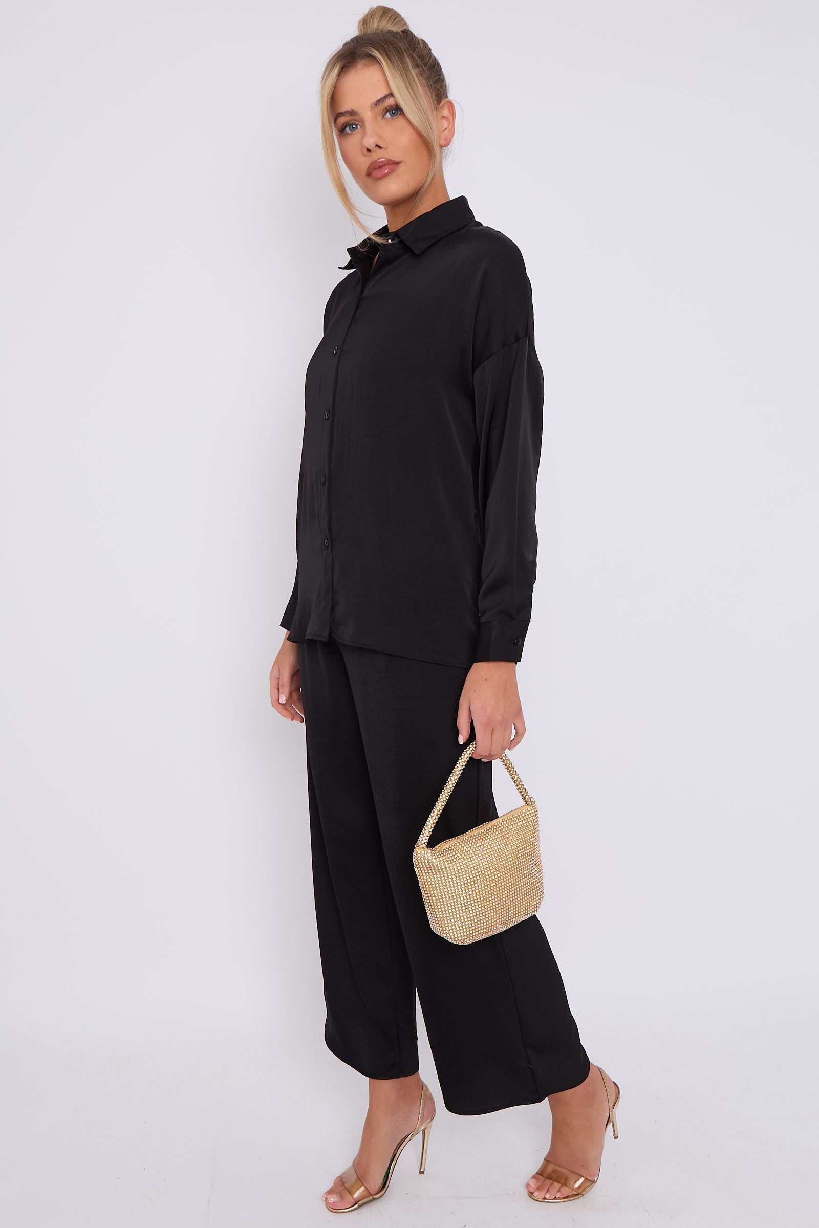 Black Brushed Satin Shirt LS-2268-8070ZHOU