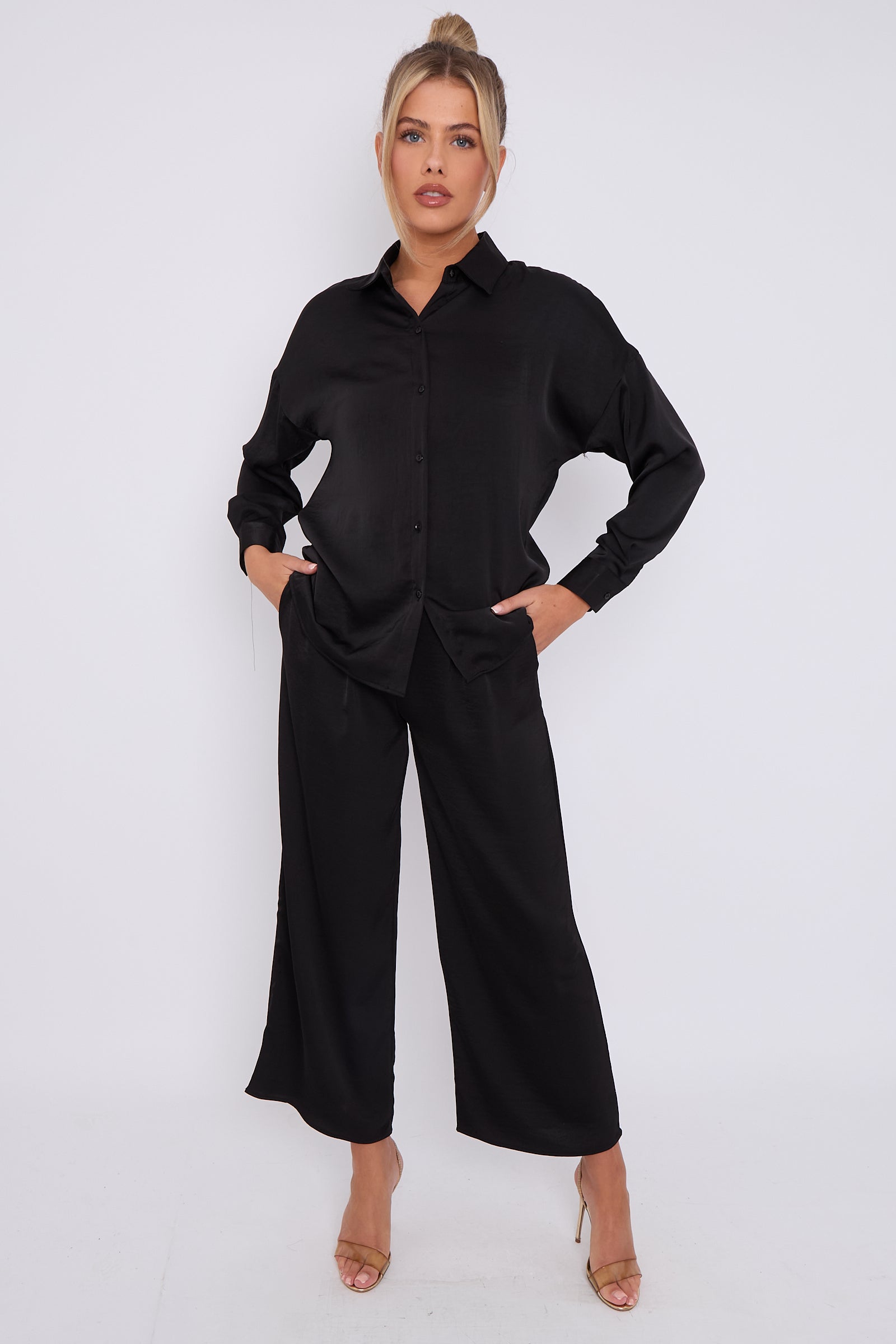 Black Brushed Satin Trousers LS-2163-8070ZHOU