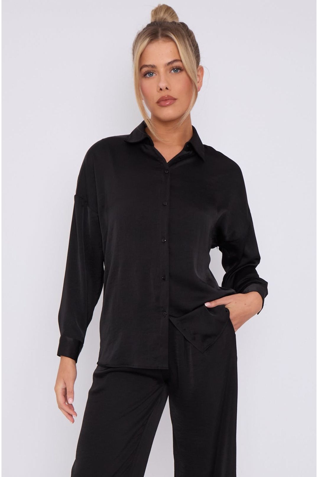 Black Brushed Satin Shirt LS-2268-8070ZHOU