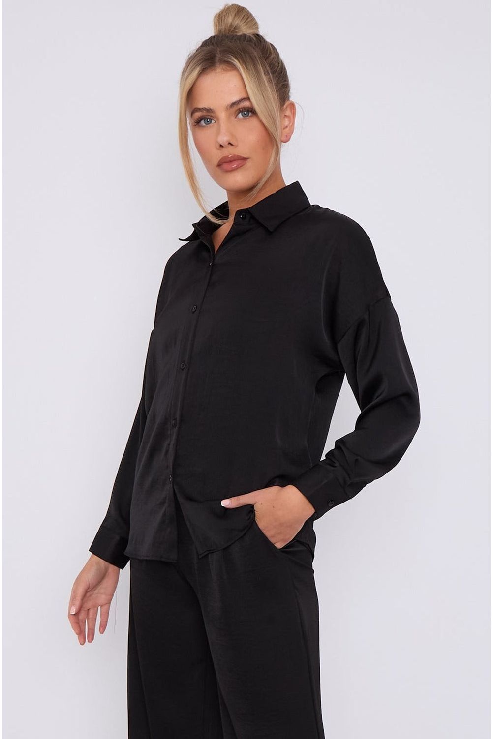 Black Brushed Satin Shirt LS-2268-8070ZHOU