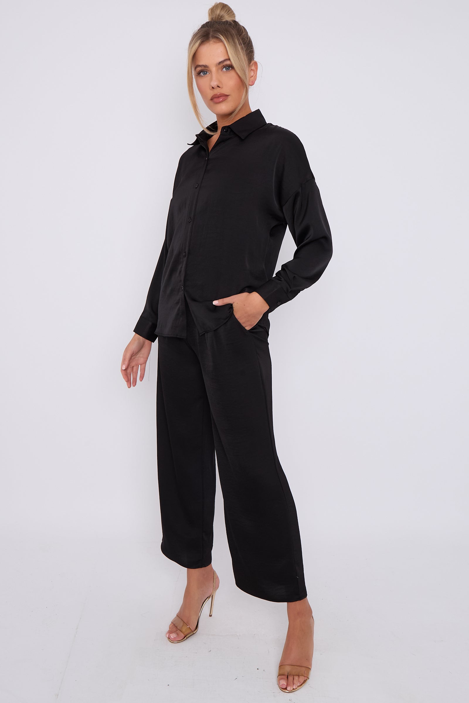 Black Brushed Satin Trousers LS-2163-8070ZHOU