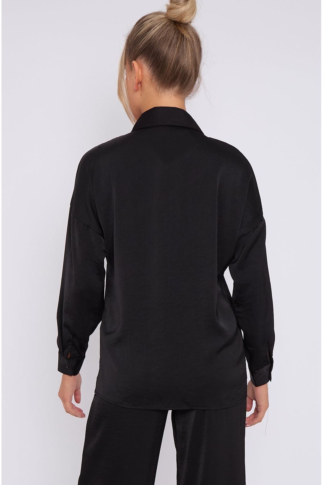 Black Brushed Satin Shirt LS-2268-8070ZHOU