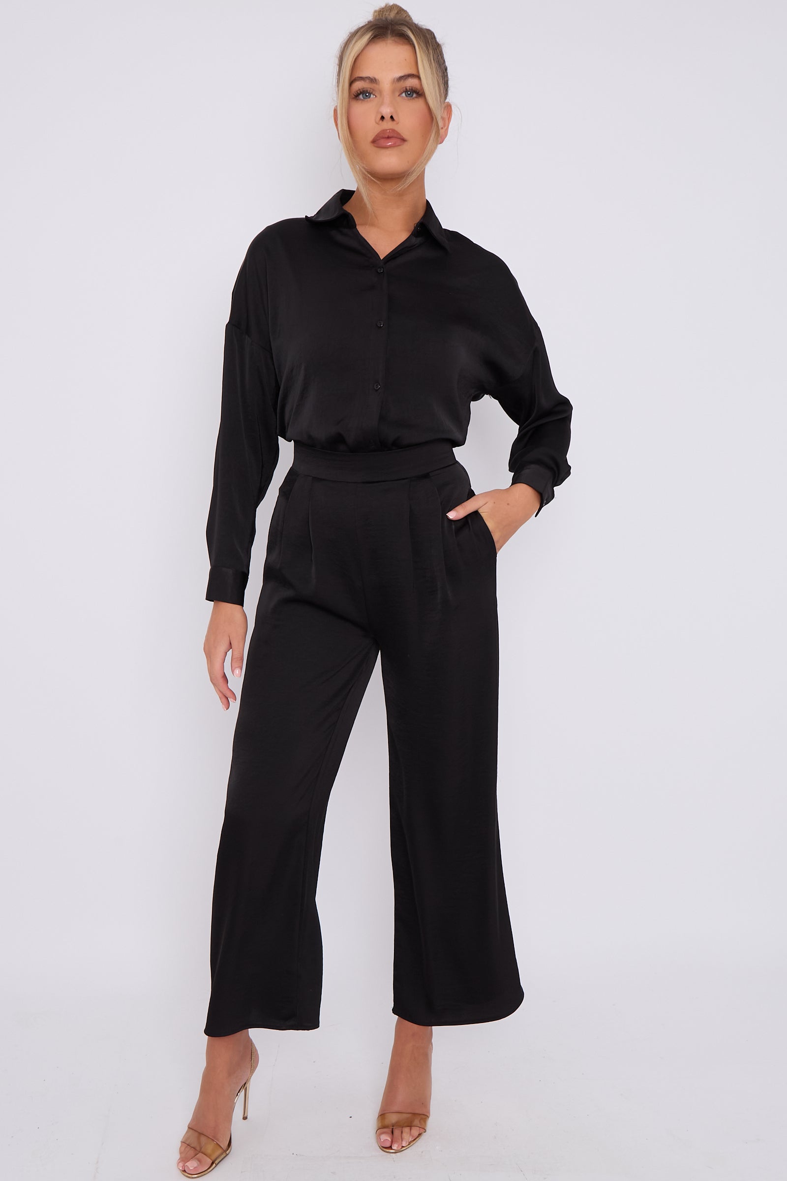 Black Brushed Satin Shirt LS-2268-8070ZHOU