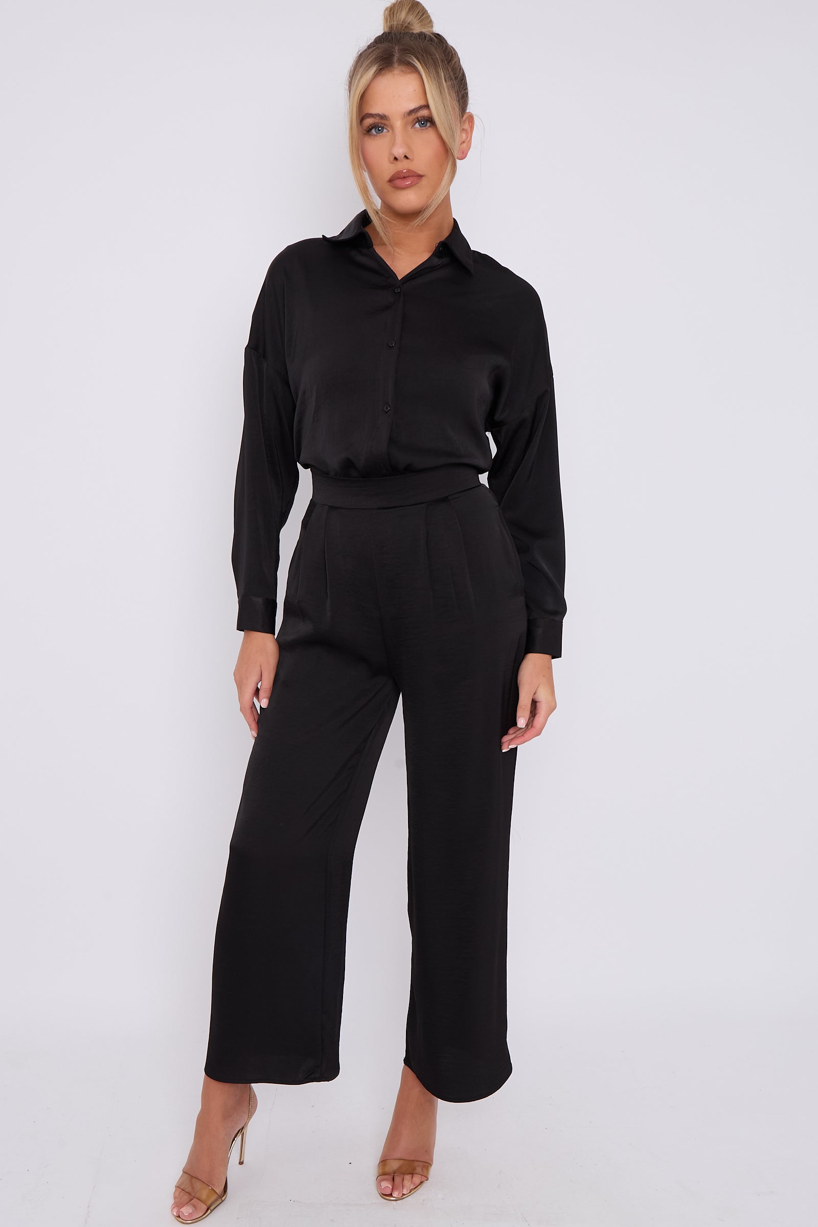 Black Brushed Satin Trousers LS-2163-8070ZHOU