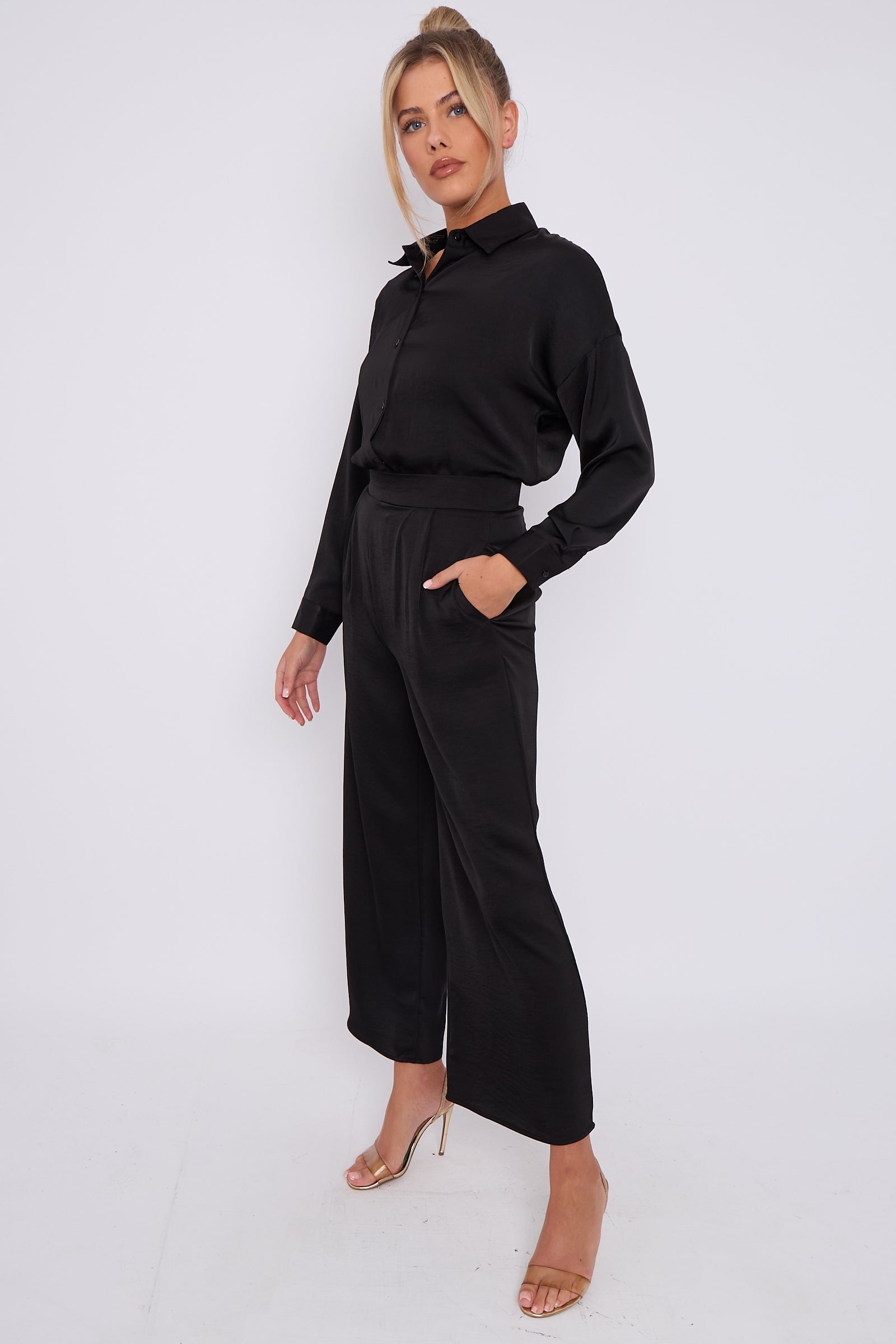 Black Brushed Satin Shirt LS-2268-8070ZHOU