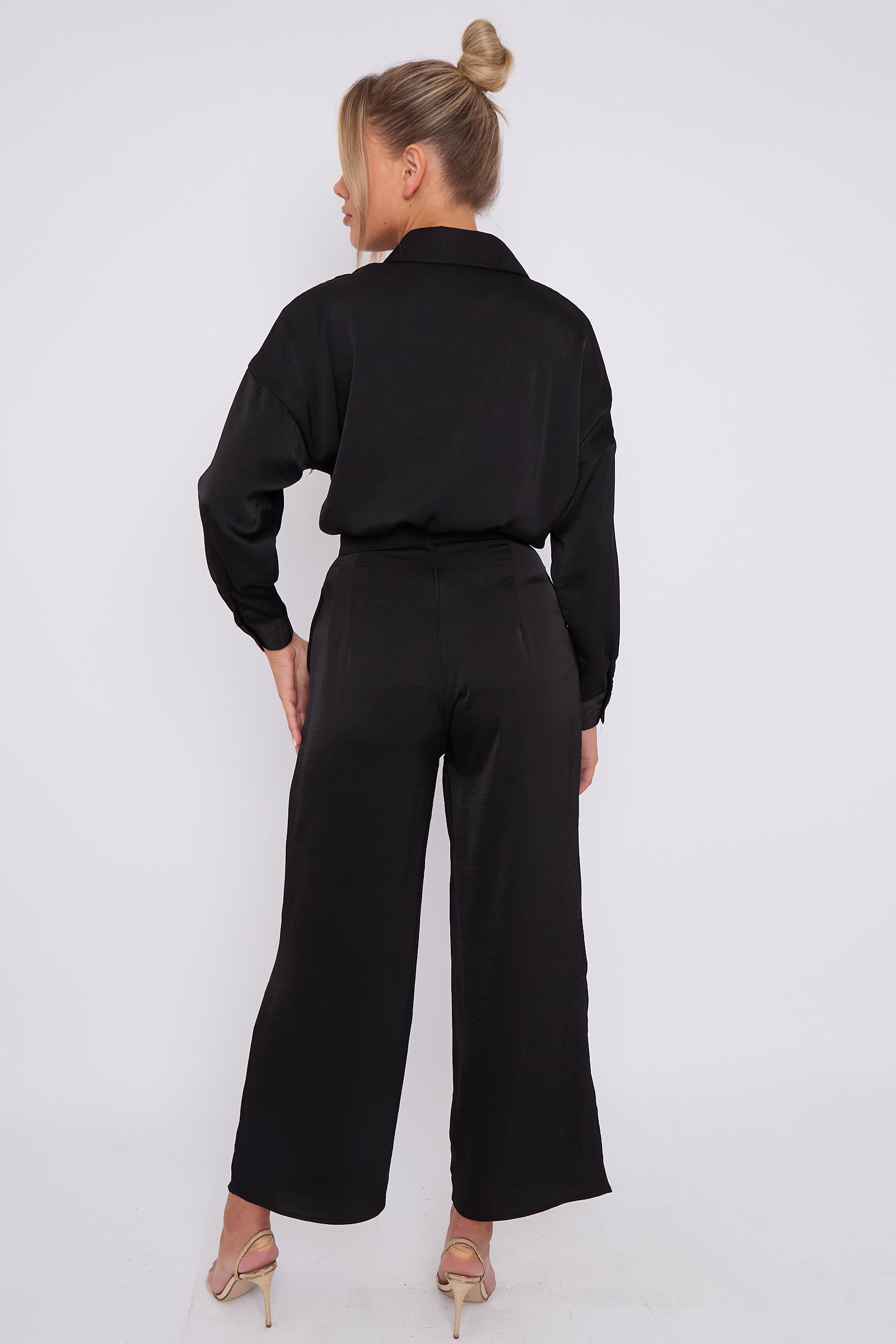 Black Brushed Satin Trousers LS-2163-8070ZHOU