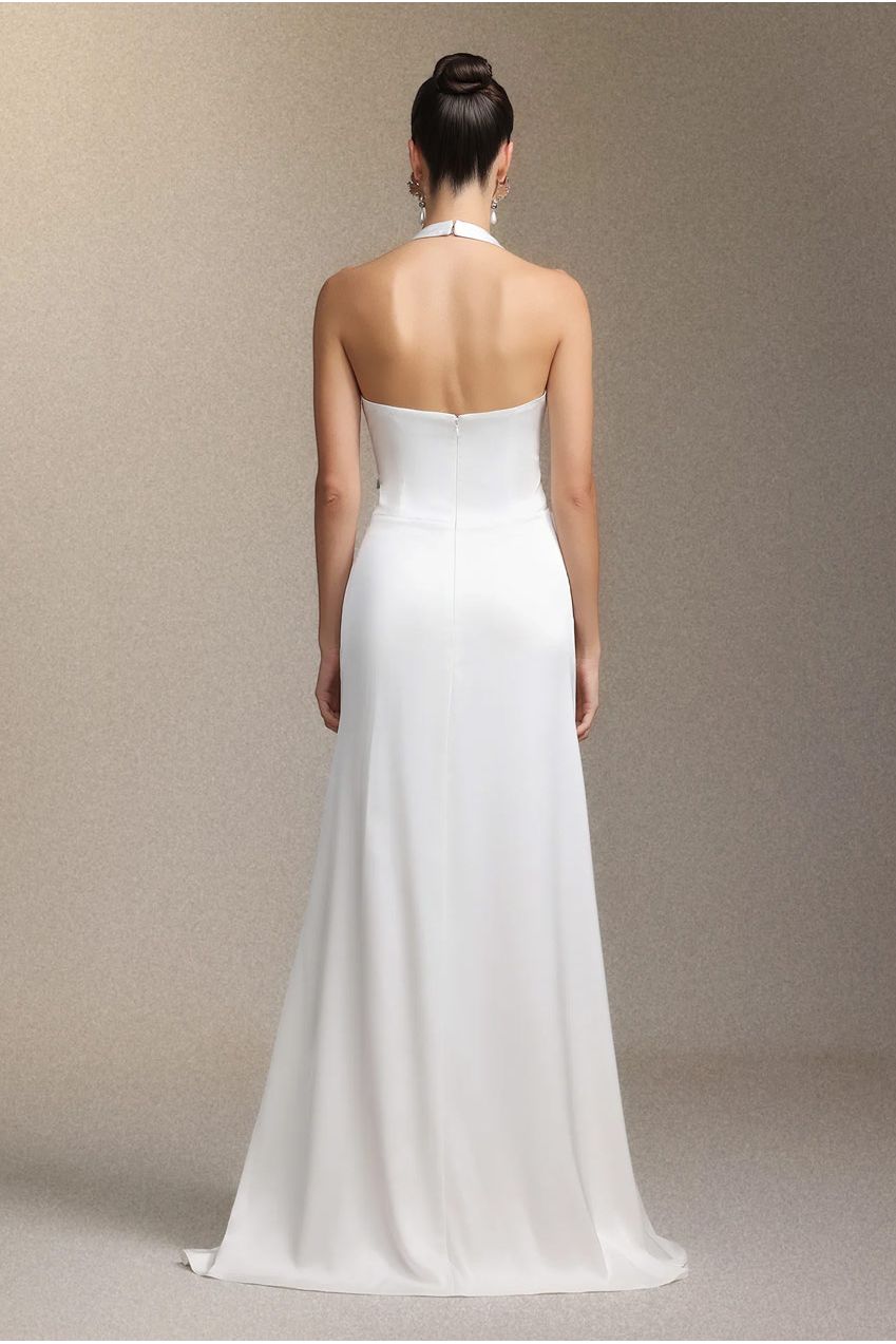 Salla Ruthie Halter-neck Three-dimensional Flower Ruffled Cinched Waist Maxi Dress W250705201