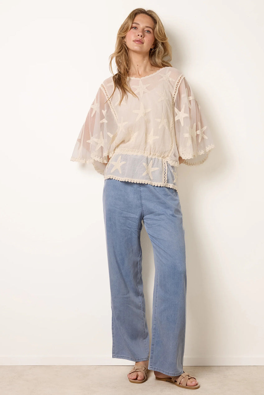 Star Fish Embroidered Butterfly Sleeve Blouse WF5761BV001