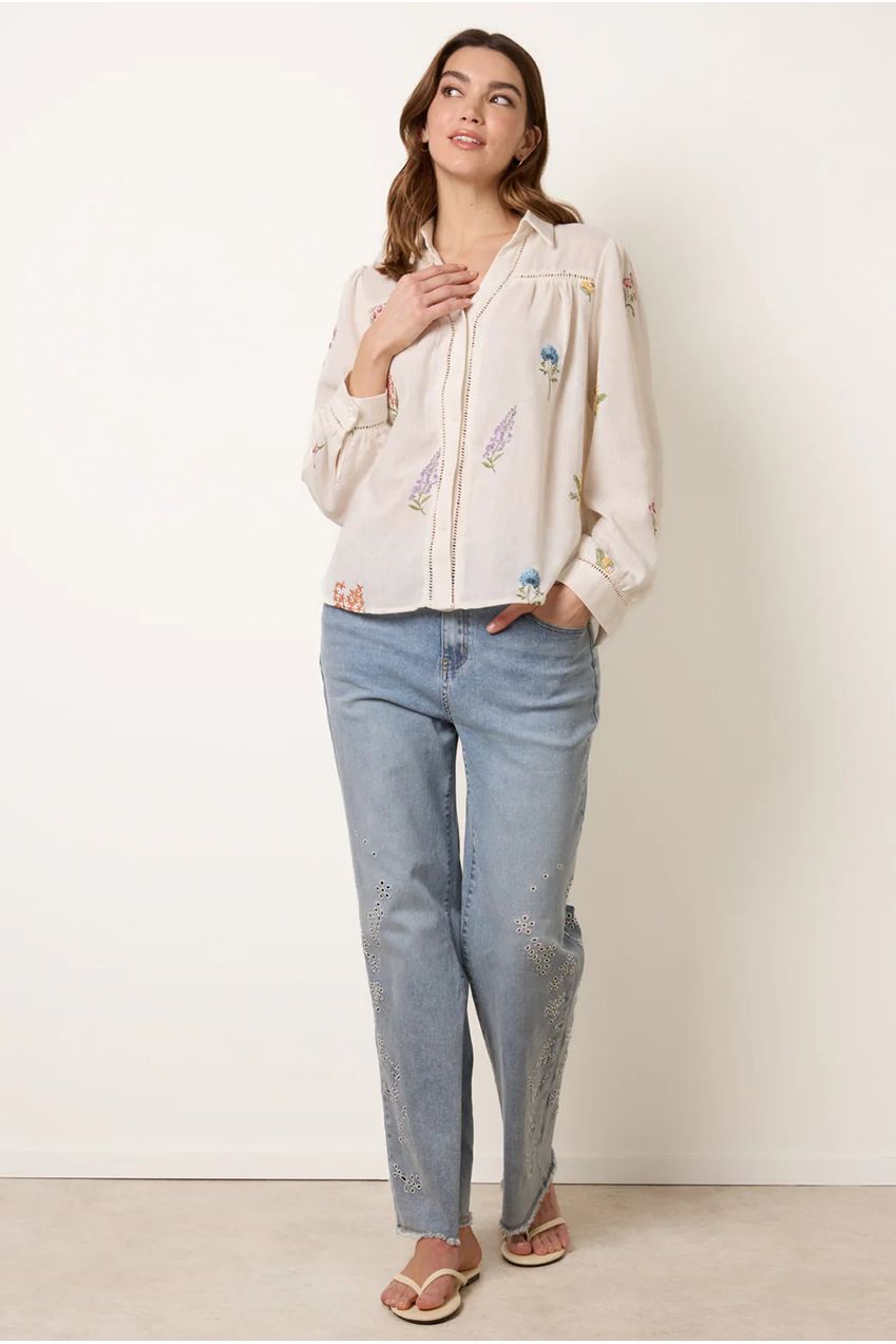 Long Sleeve Embroidered Button Front Blouse WF5765BV001