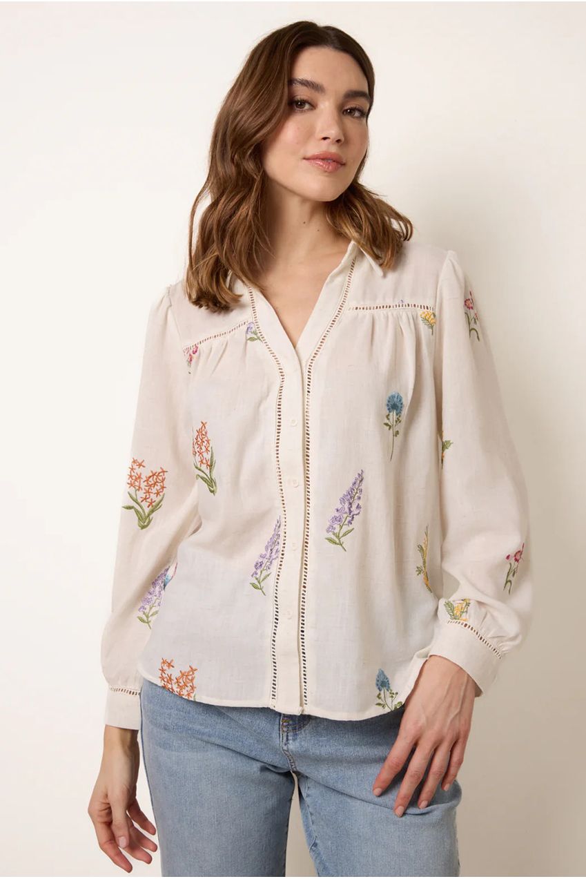 Long Sleeve Embroidered Button Front Blouse WF5765BV001