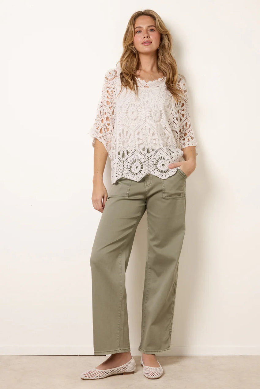Crochet Detailed Kimono Top WF5788BV006