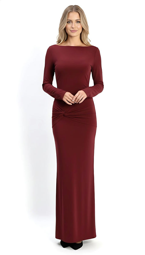 Wine Backless Slinky Knot Waist Bodycon Maxi Dress by Avinci