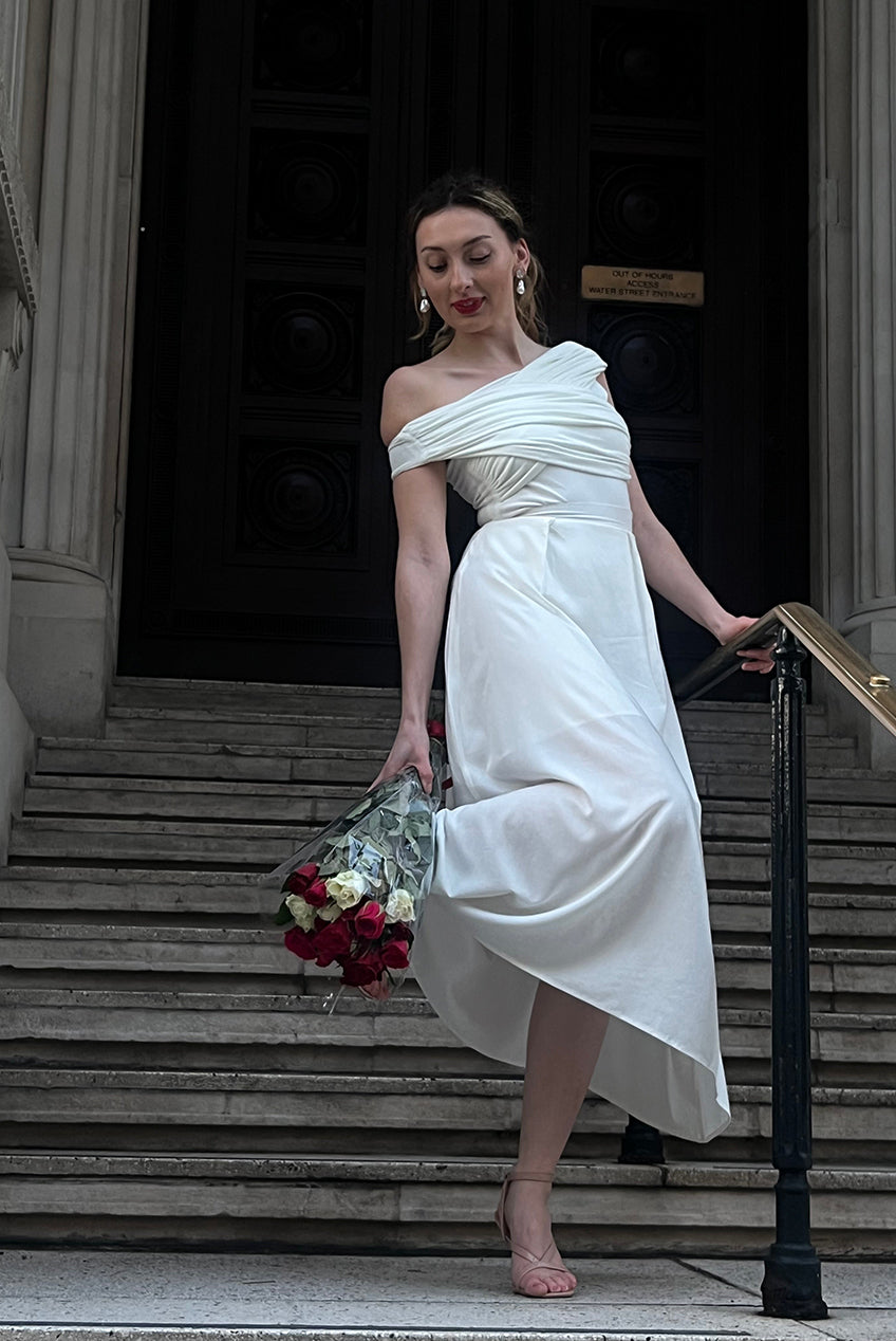 Ivory Pleated Flared Midi Skirt INF20264