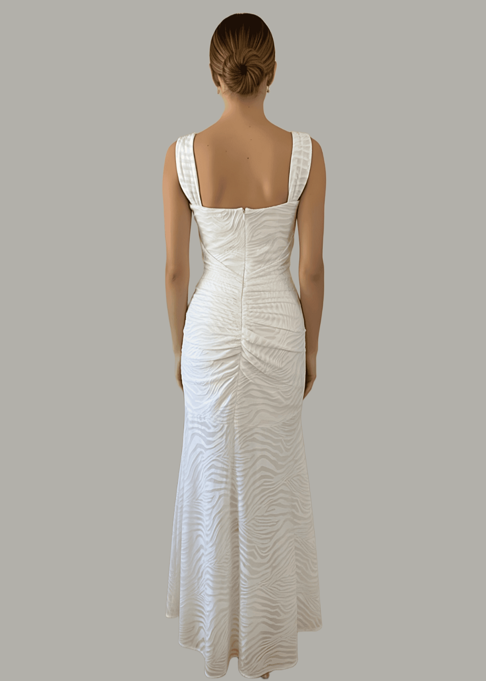 White Mermaid Ruched Waist Sleeveless Flared Hem Midi Dress AV-IMD2257