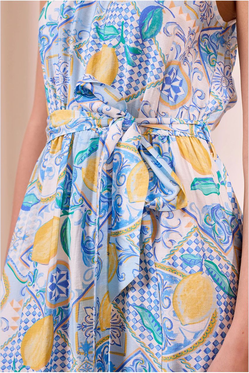 Blue Halterneck Maxi Dress With Lemons Y042585