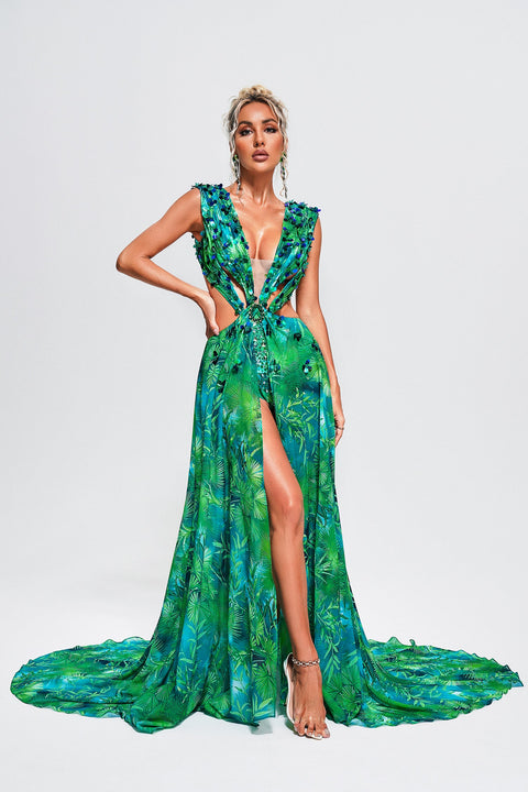 Yoland Printed Embellished Maxi Dress by Bella Barnett