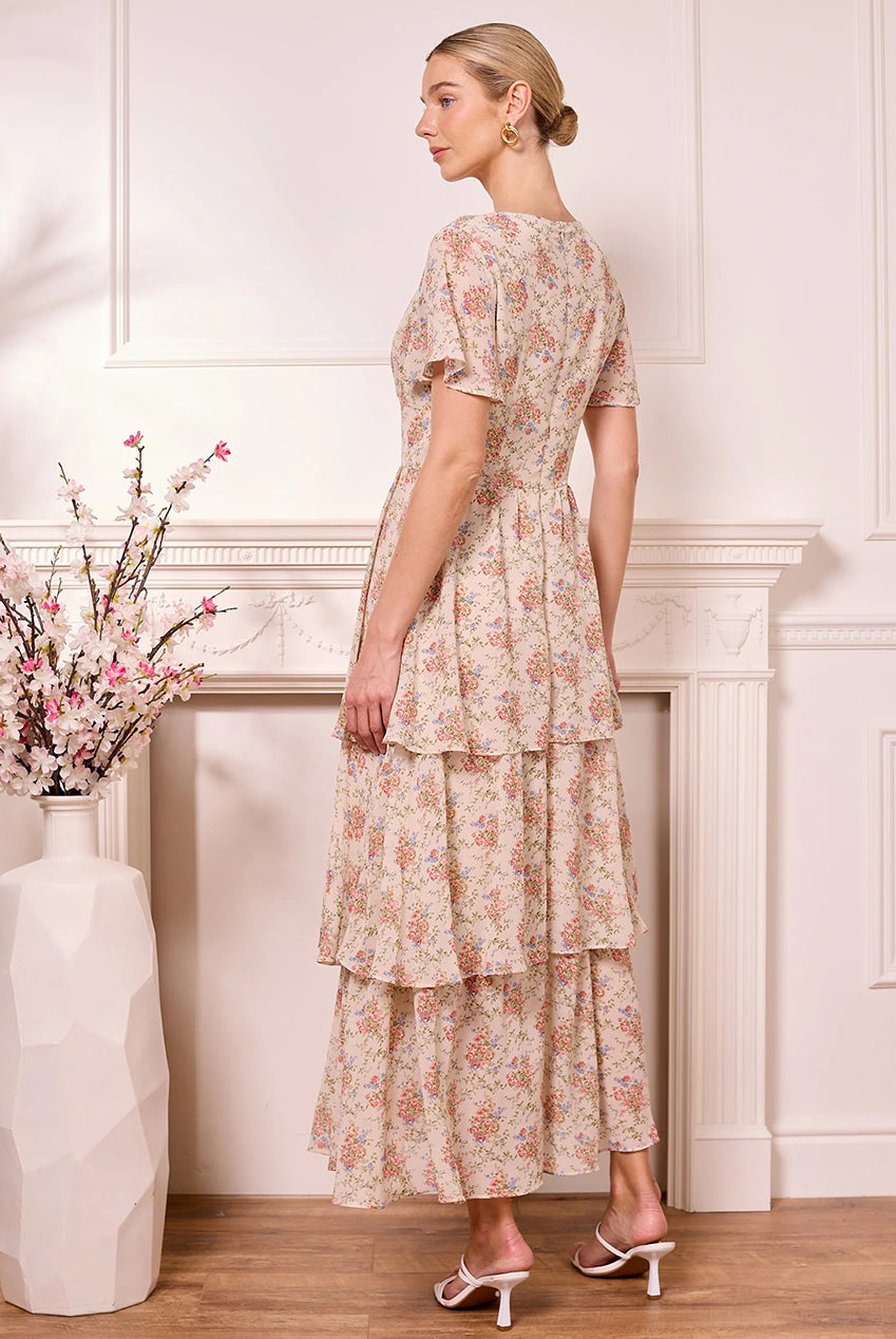 Ditsy Floral Cream Tiered Maxi Dress Z042598