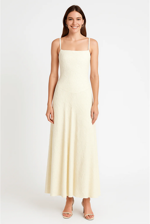 A-Line Jacquard Thin Adjustable Straps Maxi Dress by Avinci