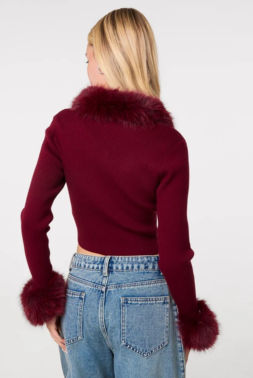 Fur Trim Zip Through Cardigan AW26008P901