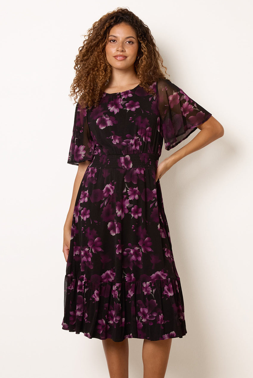 Mesh Floral Crew Midi Dress AW26053B003