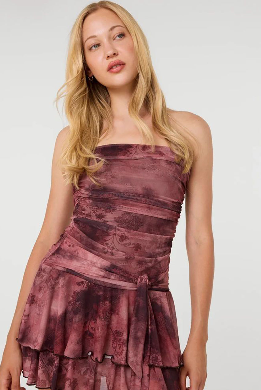 Moody Mesh Tie Front Bandeau Dress AW26102P153