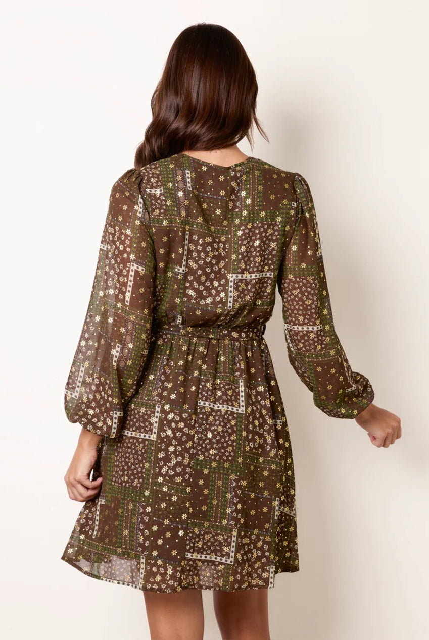 Patchwork Wrap Long Sleeve Dress AW26107B056