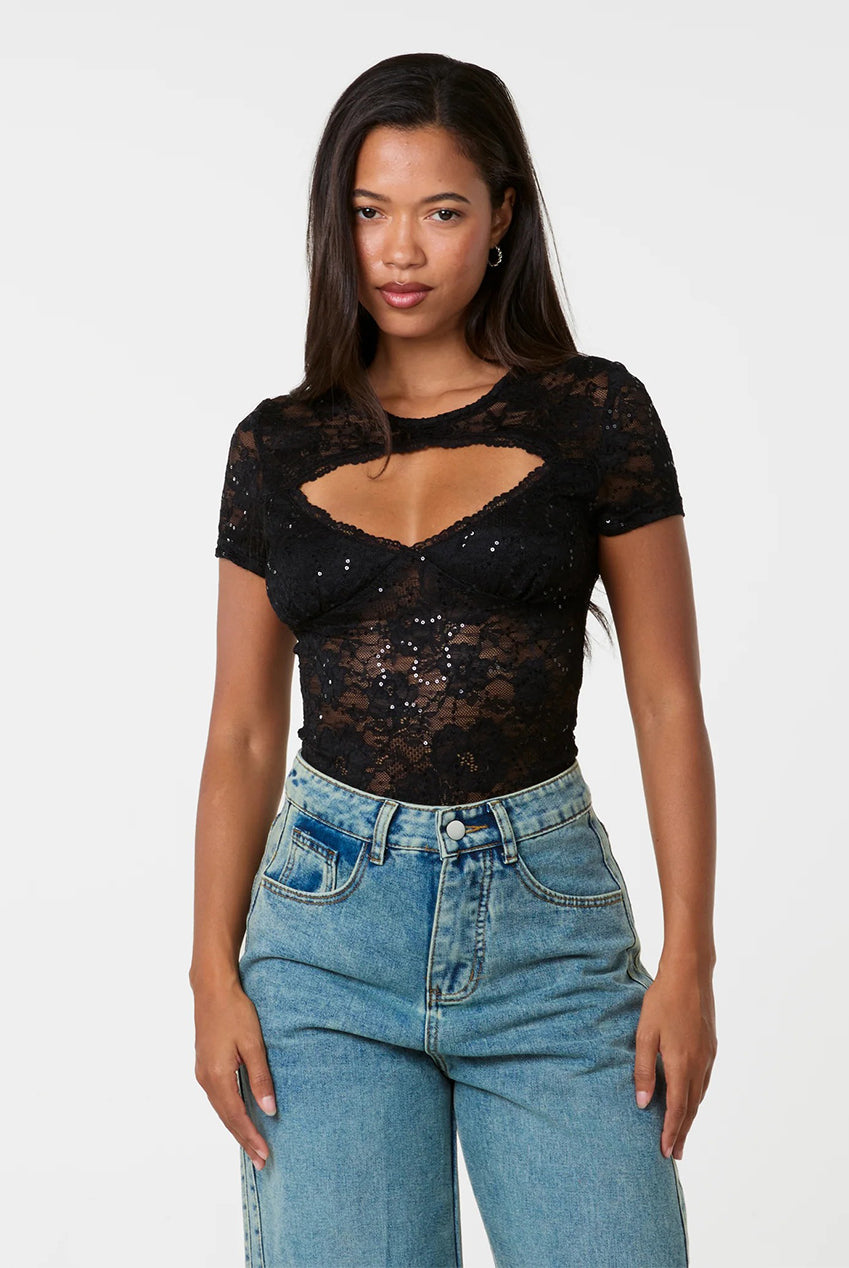 Sequin Lace Cutout Tee AW26138P003