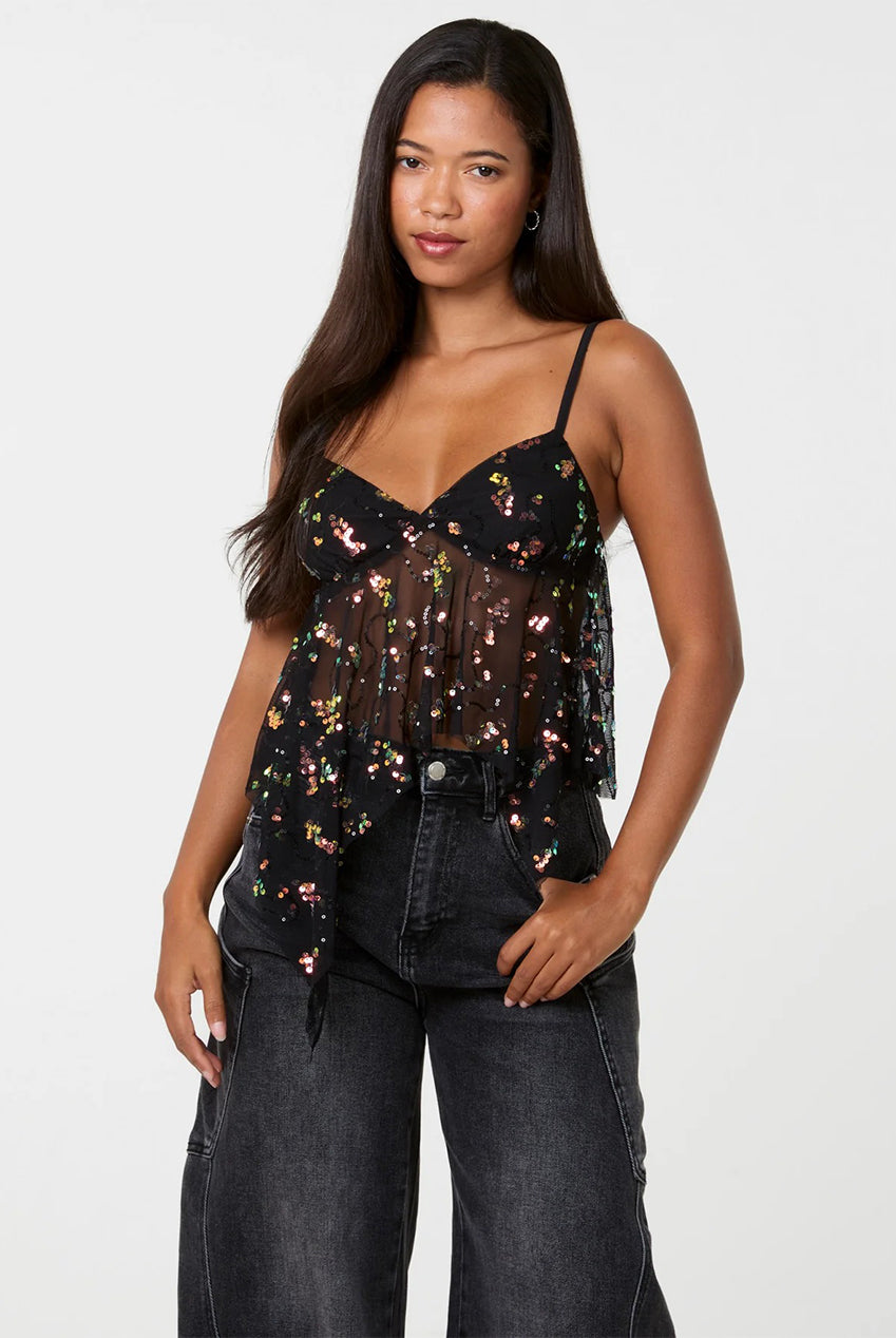 Hanky Mesh Sequin Babydoll Top AW26140P003