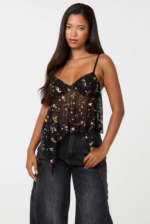 Hanky Mesh Sequin Babydoll Top by Pink Vanilla