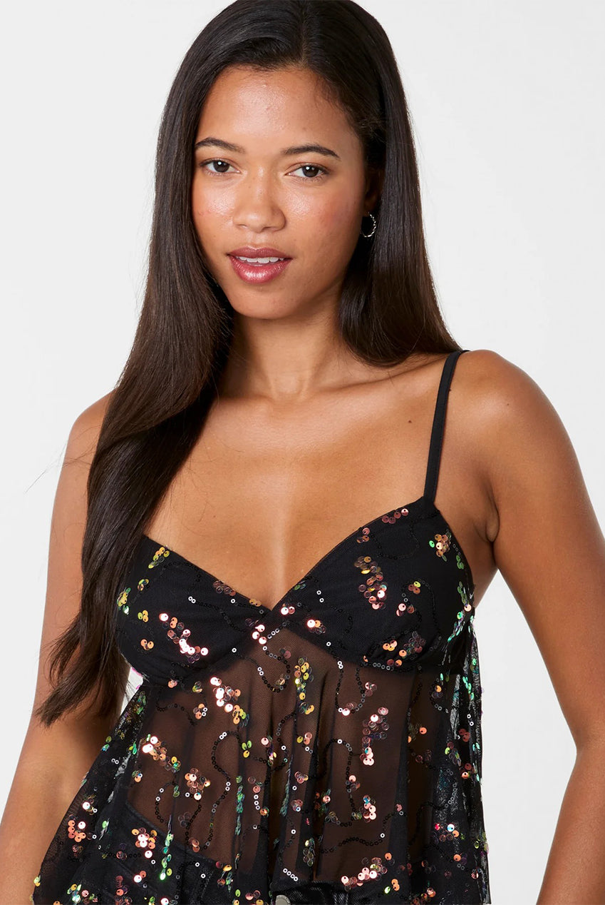 Hanky Mesh Sequin Babydoll Top AW26140P003