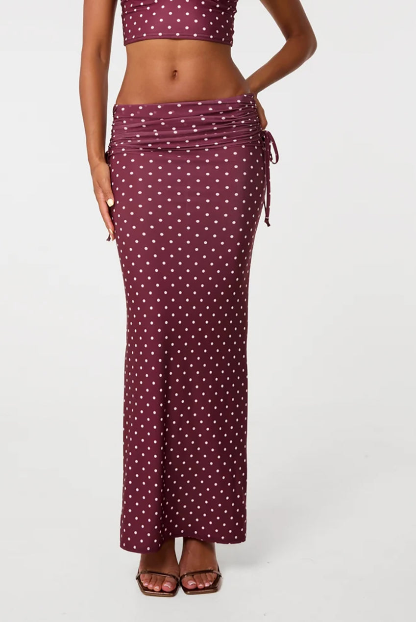 Polka Dot Ruched Side Maxi Skirt AW26144P901