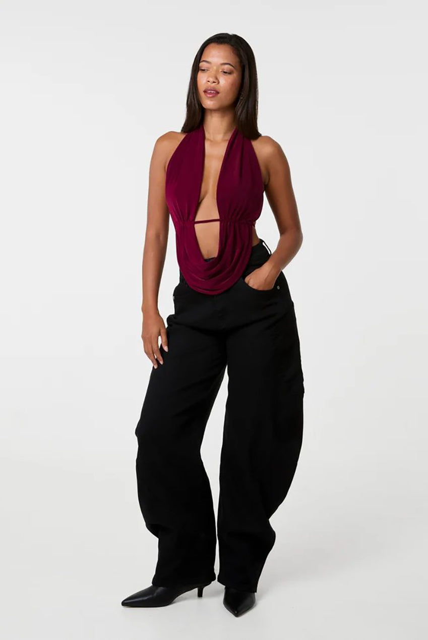 Halter Drape Tie Back Top AW26145P901