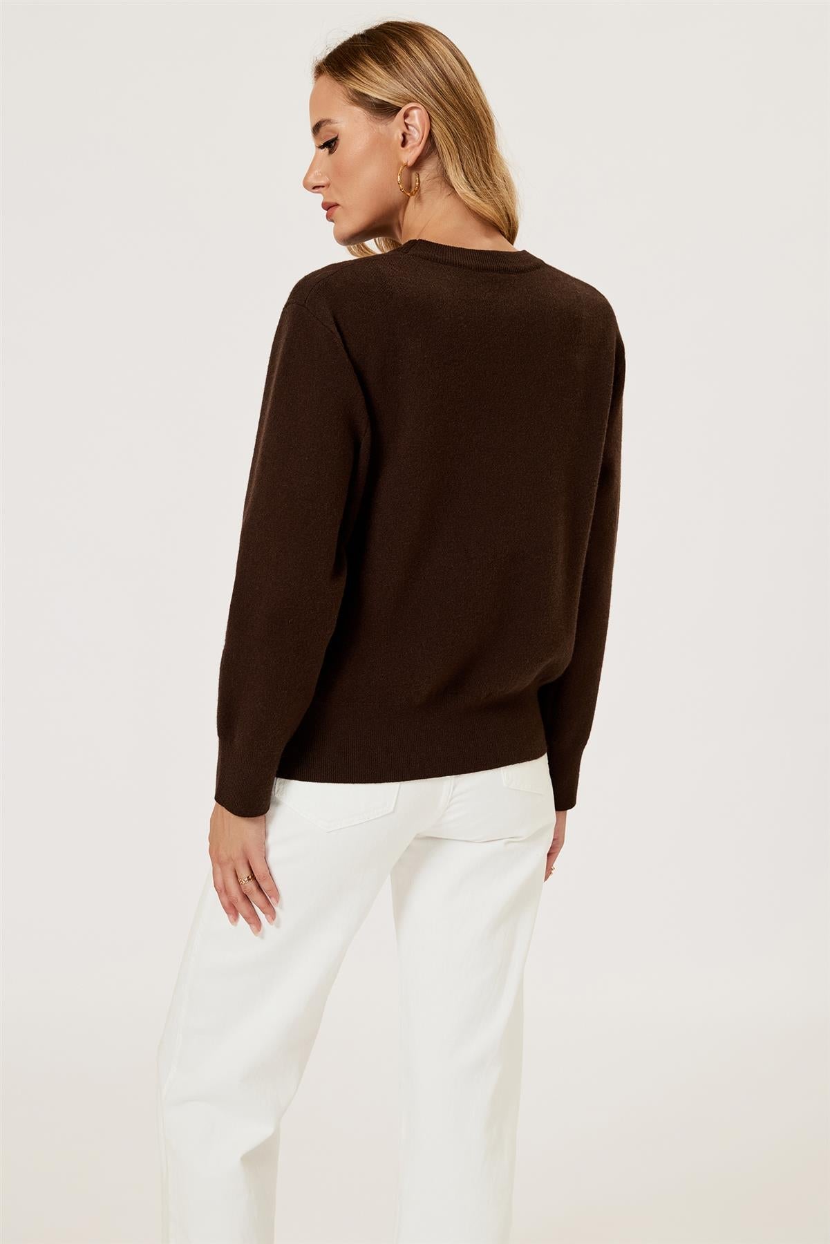 Bowknot Pattern Knit Jumper Top In Brown FS850