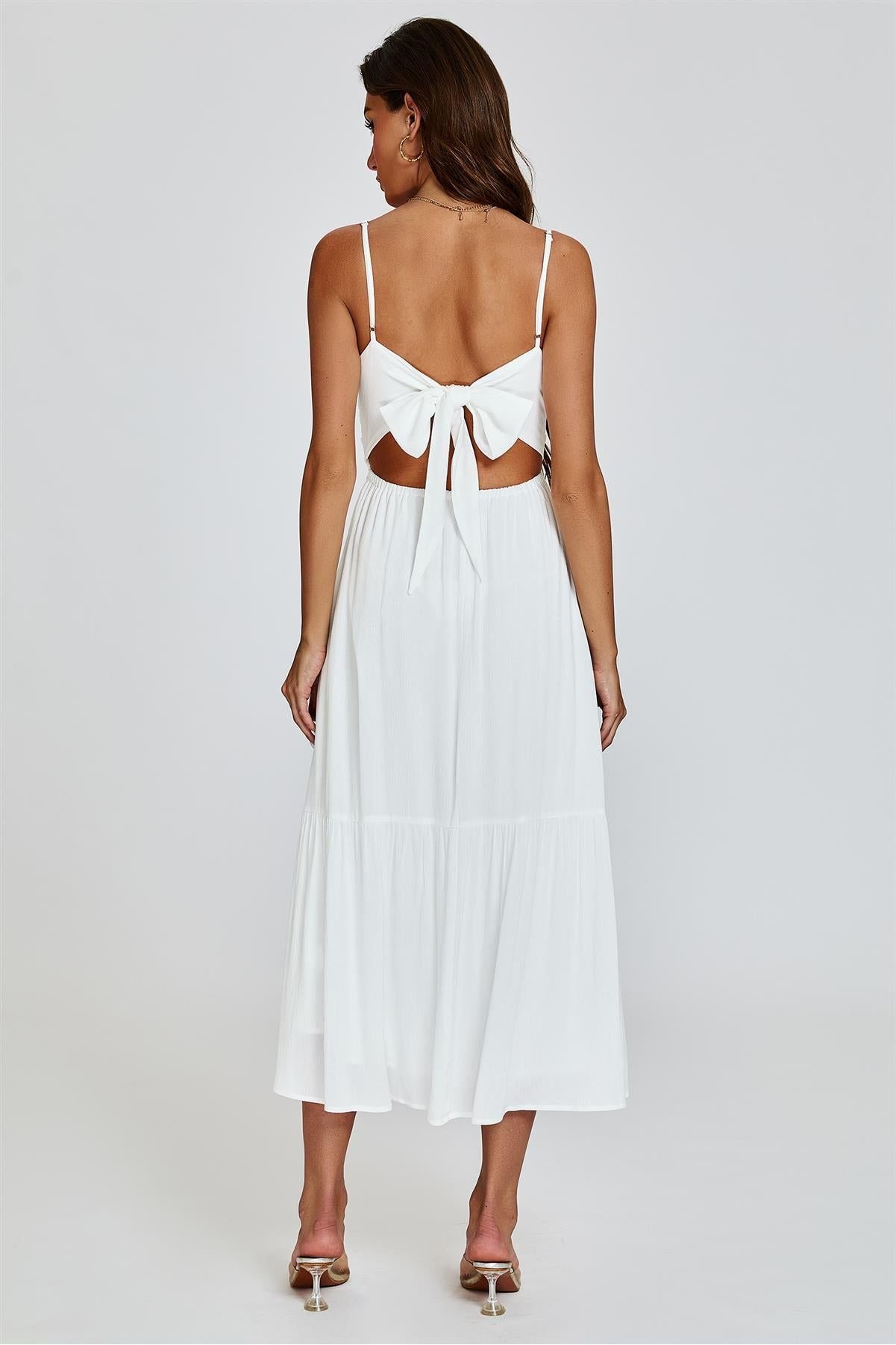 Lace Top Maxi Dress In White FS830-WL