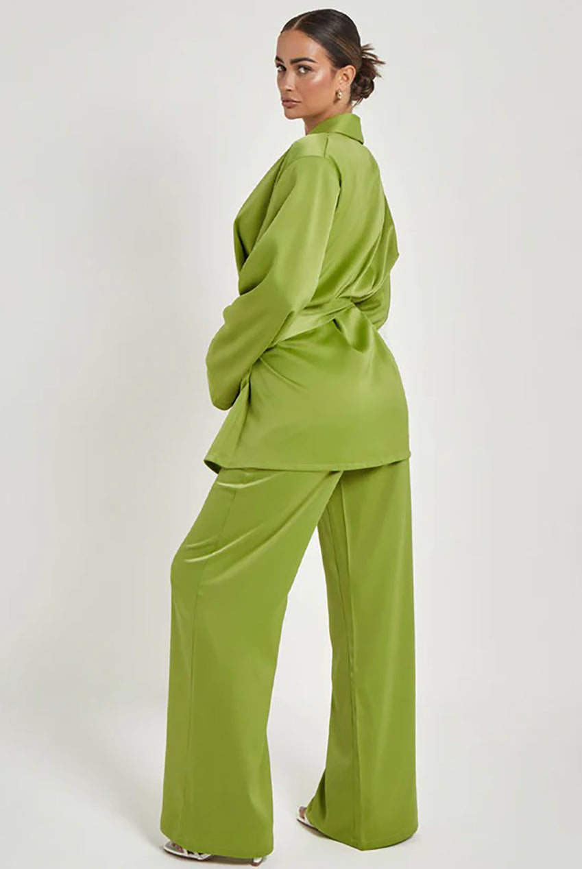 Green Satin Wrap Blazer 40JKT31959-C31