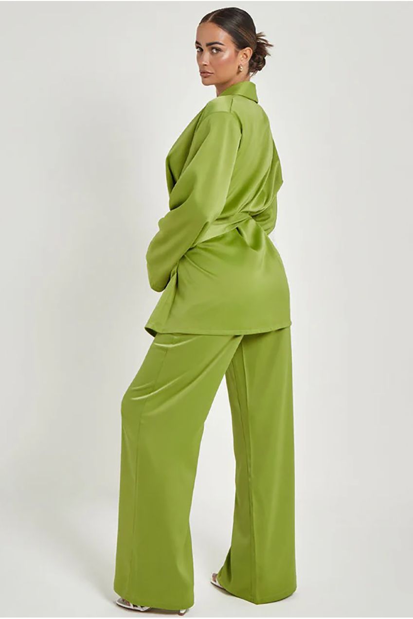 Green Satin Wrap Blazer 40JKT31959-C31